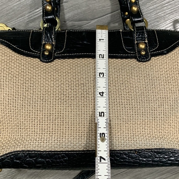 Brahmin Burlap and Croc Stulle Leather Tote Handbag with Matching Crossbody - Picture 9 of 15